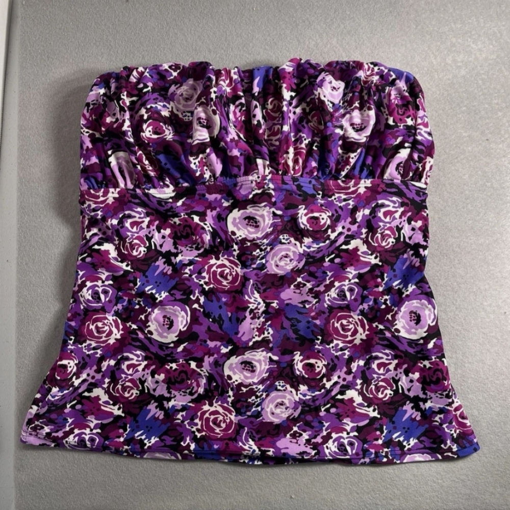VTG SandsPoint Purple Floral Stapless Rouched Bra Tankini Swim Top Size 8